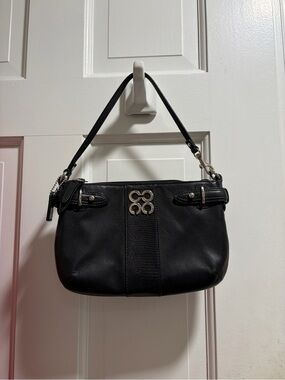 Coach Black Leather Shoulder Bag/Wristlet with Silver Accent